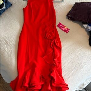 Badgley Mischka Vibrant Red Asymmetrical Dress